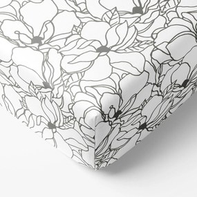 Goldea cearceaf de pat bumbac 100% cu elastic - flori gri pe alb 140 x 200 cm