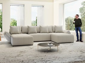 Colțar extensibil dumonde cu ladă de depozitare si sezut confortabil din spuma high-density, Berlin U Enjoy Bej 380x180 cm