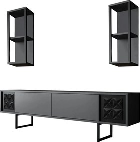 Mobilier living 618BLY1154, gri/negru, PAL melaminat/metal, 4 piese