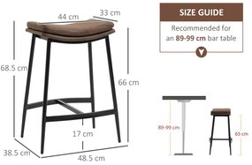 HOMCOM Set 2 Scaune de Bar în Stil Industrial, din Piele Ecologică, 48.5x38.5x68.5 cm, Negru și Maro | Aosom Romania