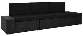 Canapea modulara cu 3 locuri, negru, poliratan 1, Negru, Canapea de colt (cotiera stanga) + canapea de colt (cotiera dreapta) + canapea de mijloc