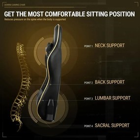 RESIGILAT- DOWINX Scaun gaming, ergonomic, pernă lombară cu masaj, suport pentru picioare, piele PU matlasata, respirabila, cotiere 4D, rezistent 150 kg, Negru