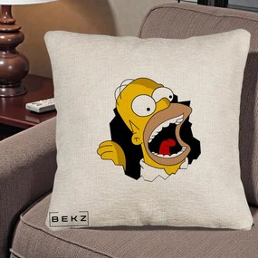 Perna Personalizata Homer Simpson Surpriza, 40x40 cm, Bej Canapea, Husa Detasabila, Perna Inclusa, BEKZ®
