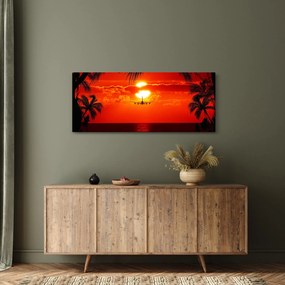 Tablou - apus de soare cu avion (120x50 cm)