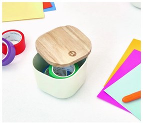 Cutie depozitare cu capac din lemn paulownia iDesign Eco, 9 x 9 cm, alb