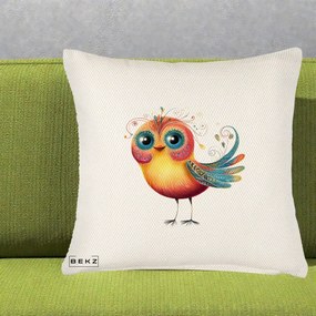Perna Decorativa Pasare Vibranta cu Aripi Ornamentale, 40x40 cm, Crem Reliefat, Husa Detasabila, Perna Inclusa, BEKZ®