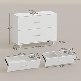 HOMCOM Dulap Sottolavabo pentru Baie cu 2 Sertare, Dulap Modern și Economisitor de Spațiu, 80x30x60 cm, Alb | Aosom Romania