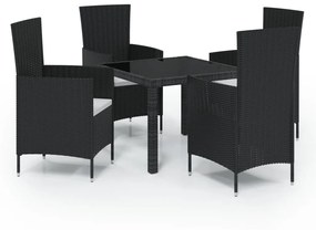 3094842 vidaXL Set mobilier de exterior cu perne, 5 piese, negru, poliratan