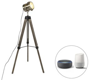 Lampă de podea inteligentă cu trepied din lemn cu spot de studio incl. Wifi B35 - Braha