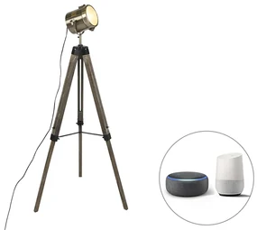 Lampă de podea inteligentă cu trepied din lemn cu spot de studio incl. Wifi B35 - Braha
