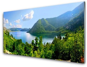 Tablou pe sticla Pădure Munți Lac Peisaj Verde Albastru