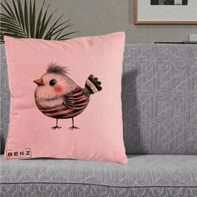 Perna Decorativa Pui Expresiv Dungi Negru-Rosu, 40x40 cm, Roz, Husa Detasabila, Perna Inclusa, BEKZ®