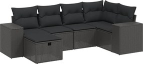 vidaXL Set mobilier de grădină cu perne, 6 piese, negru, poliratan