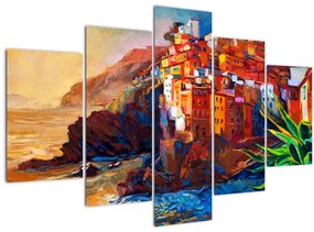 Tablou - Satul de coastă Cinque Terre, Riviera italiană, impresionismul modern (150x105 cm)