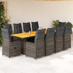 3277294 vidaXL Set bistro de grădină cu perne, 11 piese, gri, poliratan