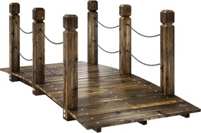 Outsunny Pod de Grădină din Lemn 1,51 m Pod Decorativ pentru Iaz Rustic cu Balustrade de Siguranță Carbonizat | Aosom Romania