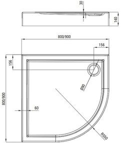 Cadita dus semirotunda Deante Jasmin Plus alb 90 cm