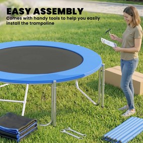 SPORTNOW Trambulină Elastică pentru Adulți Ø244cm, Covor Elastic pentru Adulți cu Plasă de Protecție, Scară cu 2 Trepte, Protecție pentru Arcuri, Structură din Oțel, Capacitate 100kg, Albastru | Aosom Romania