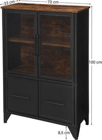 Bufet cu 4 usi, Industrial, Vasagle, 70 x 33 x 100 cm, PAL/otel, negru