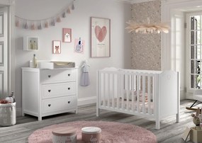 Set 2 Piese Mobilier Cameră Bebeluși AMORI, Alb (Pin Masiv și MDF), Design Romantic – Vipack