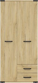 Dulap LARA, stejar, PAL, cu 2 usi si 2 sertare, 90x56x198 cm