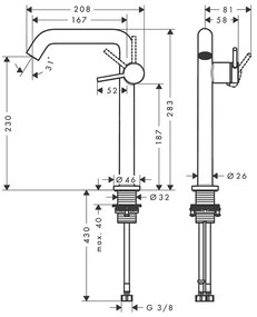 Baterie înaltă lavoar, Hansgrohe, Tecturis S 240, CoolStart, bronz periat, 73372140