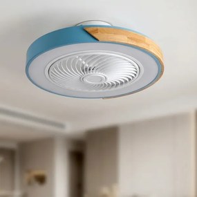 Brilagi - Lampă LED dimabilă cu ventilator, 38 W, 230 V, 50 cm, albastru/stejar + telecomandă