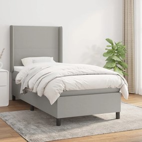 vidaXL Pat box spring cu saltea, gri deschis, 90x190 cm, textil
