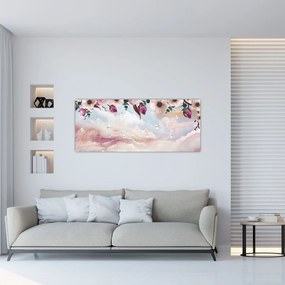 Tablou - Flori roz și marmură roz (120x50 cm)