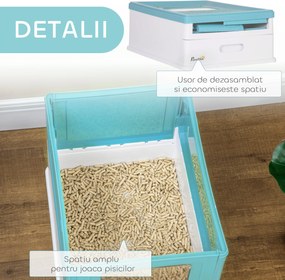 PawHut Litieră pentru Pisici Închisă cu Lopățică, Tavă Detașabilă și 2 Uși, 47.5x35.5x36.7cm, Albastru | Aosom Romania