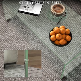 HOMCOM Măsuța de Cafea Monobloc Modernă pentru Living cu Picioare Antiderapante, Măsuță de Cafea din Sticlă Securizată, 100x50x35 cm, Transparentă