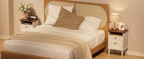 NOA74 - Set 2x Noptiere 39 cm, cu 2 sertare si raft, dormitor - Alb / Maro / Crem