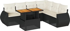 vidaXL Set canapele de grădină cu perne, 7 piese, negru, poliratan