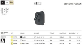 Aplica de perete cu spot LED directionabil LOS 176 alb