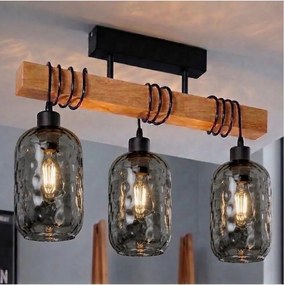 Brilagi - Lustru aplicat WOOD GLASS 3xE27/60W/230V pin/negru/gri fumuriu