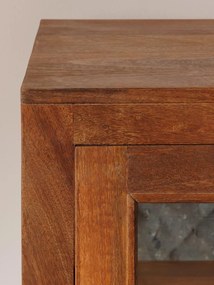 Vitrină mică rustică din lemn reciclat, maro, cu 1 ușă vitrată, laterale vitrate și 3 rafturi, finisaj natural, 127 x 54 x 46 cm, „Marcel”