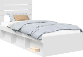 vidaXL Cadru de pat cu headboard Alb 75 x 190 cm Lemn de pin masiv