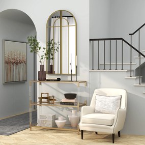 HOMCOM Miroir mural arc 30 x 120 cm, mare miroir decorativ cu ramă metalică, pentru living, cameră, hol, nuanță auriu | Aosom Romania