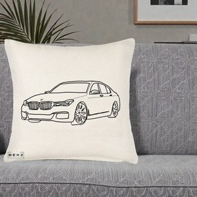 Perna Personalizata BMW Seria 7 Linie Minimalista, 40x40 cm, Crem Reliefat, Husa Detasabila, Perna Inclusa, BEKZ®