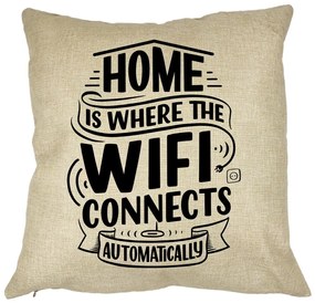 Perna Decorativa, Home is Where WIFI Connects Automatically, 40x40 cm, Husa Detasabila, Burduf