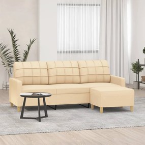 3153321 vidaXL Canapea cu 3 locuri cu taburet, crem, 180 cm, material textil