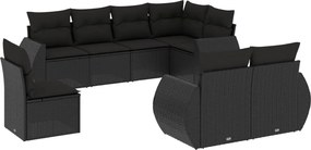 vidaXL Set mobilier de grădină cu perne, 8 piese, negru, poliratan