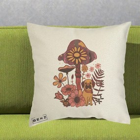 Perna Decorativa Ciuperca Caine Boho, 40x40 cm, Ecru, Husa Detasabila, Perna Inclusa, BEKZ®