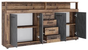 Comodă combinată, stejar de culoare închisă old star dark/grafit, LUNYSA