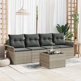 vidaXL Set canapea de grădină cu 5 piese, cu perne – Poliratan gri deschis