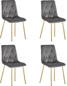 Set 4 Scaune Bucatarie/Dining Fido Catifea Gri Inchis Picioare Aurii