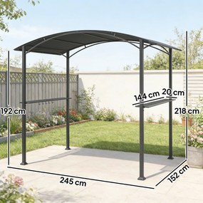 Outsunny Gazebo pentru Grătar 2.5x1.5 m, Pergolă pentru Grătar cu 2 Rafturi Laterale și Cârlige, Cadru din Oțel și Acoperiș din Poliester pentru Grădină, Gri Închis | Aosom Romania