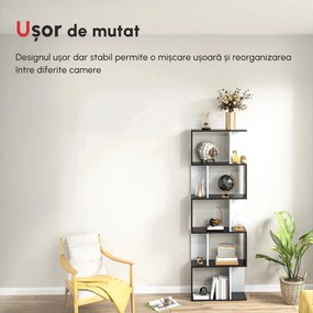 HOMCOM Bibliotecă de perete cu 5 rafturi, 60x24x184.5 cm, Alb și Negru | Aosom Romania