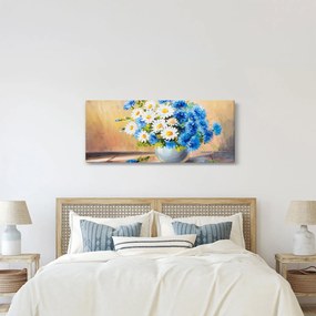 Tablou pictat cu vaza și flori (120x50 cm)