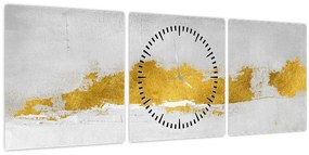 Tablou - Mișcări aurii și gri (cu ceas) (90x30 cm)
